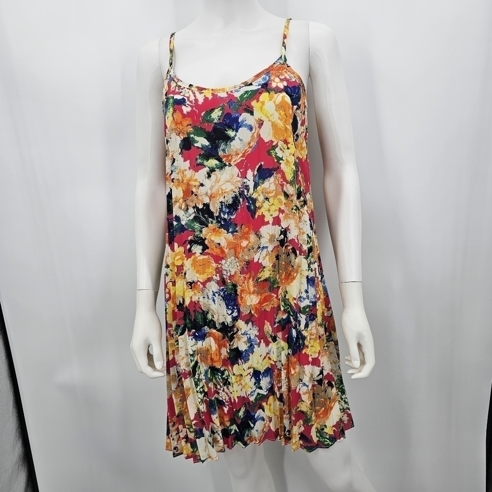 Skies Are Blue Watercolor Floral Midi Dress |‎ Vibrant Summer Style Sz S